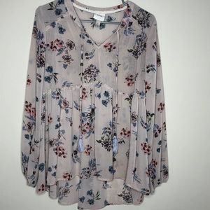 Pink sheer top with flowers Knox rose large